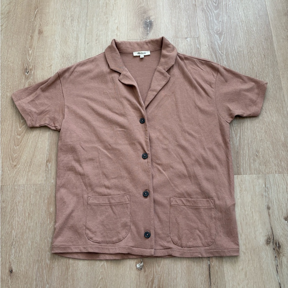 Madewell Light Pink Short Sleeve Blazer Shirt